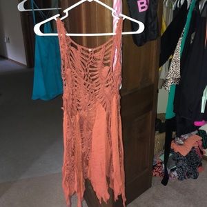 Burnt orange long weave crochet design tank top